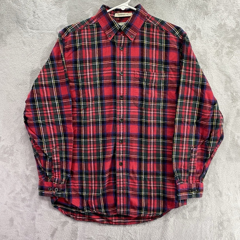 L.L. Bean Men's Red Tartan Plaid Flannel Shirt Traditional Fit 100% Cotton Small